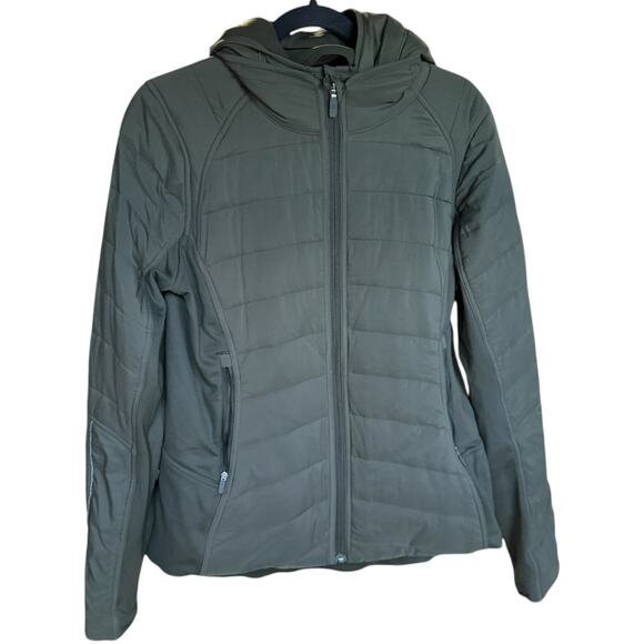 Lululemon Extra Mile Hooded Jacket Women's Size 10 Dark Olive Quilted Puffer - Picture 3 of 14